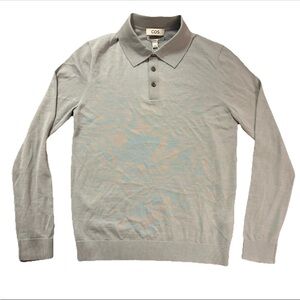 COS Mens Sweater Blue Tint Wool Light Thin Textured Quarter Button Sz M *Flawed*